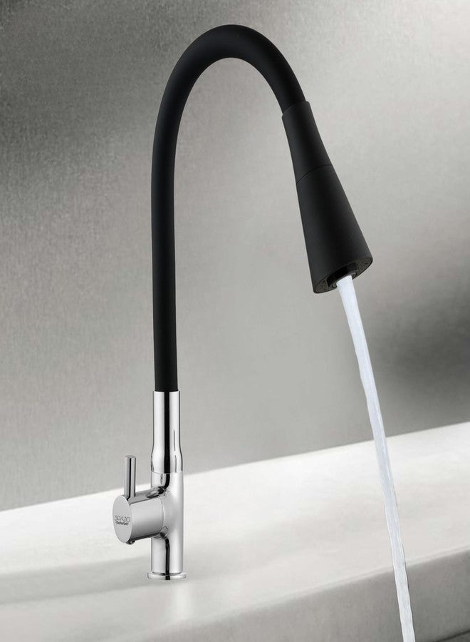 SPAZIO صنبور حوض المطبخ/حوض الغسيل/صنبور حوض الغسيل من النحاس الأصفر من SPAZIO Turbo، مزود بفوهة سيليكون سوداء مرنة قابلة للدوران 360 درجة ونمط تدفق مزدوج، ماء ساخن/بارد، مناسب لأحواض المطبخ وأحواض الغسيل، مطلي بالكروم. - Image 1